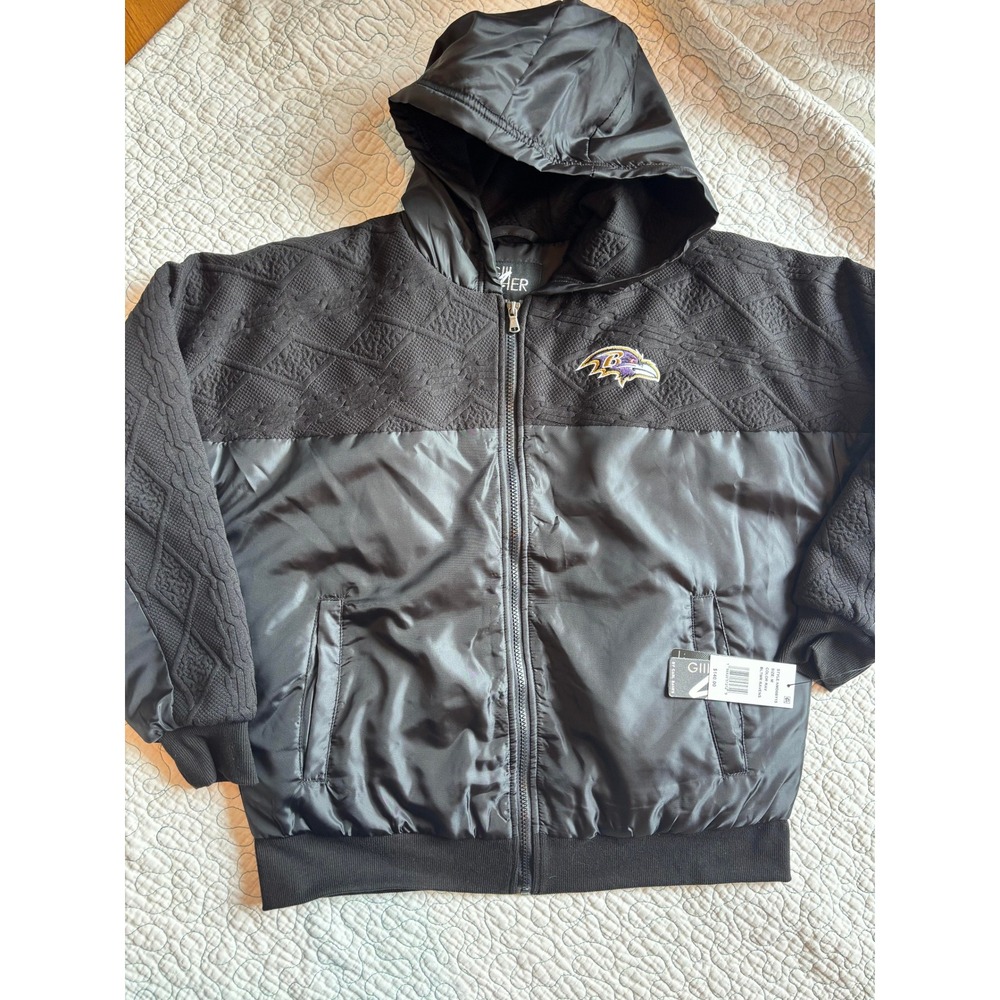 GIII 4Her Baltimore Ravens Women Black Mixed‎ Media Zip Hooded Jacket Medium
